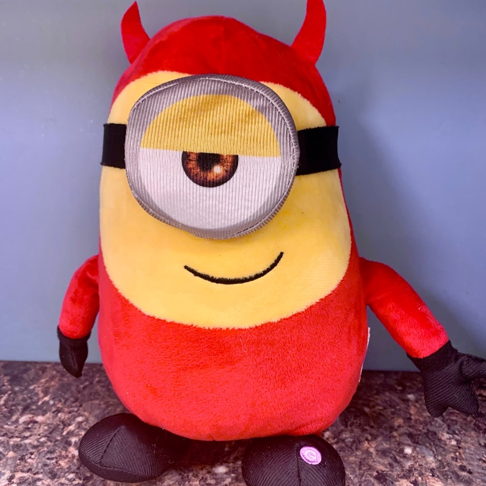 COPY - 2022 Gemmy HALLOWEEN MINIONS STUART ANIMATED PLUSH MUSICAL DEVIL SIDE ST…